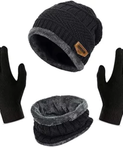 09 Winter Knit Beanie Cap Hat Neck Warmer Scarf and Woolen Gloves Set Skull Cap for
